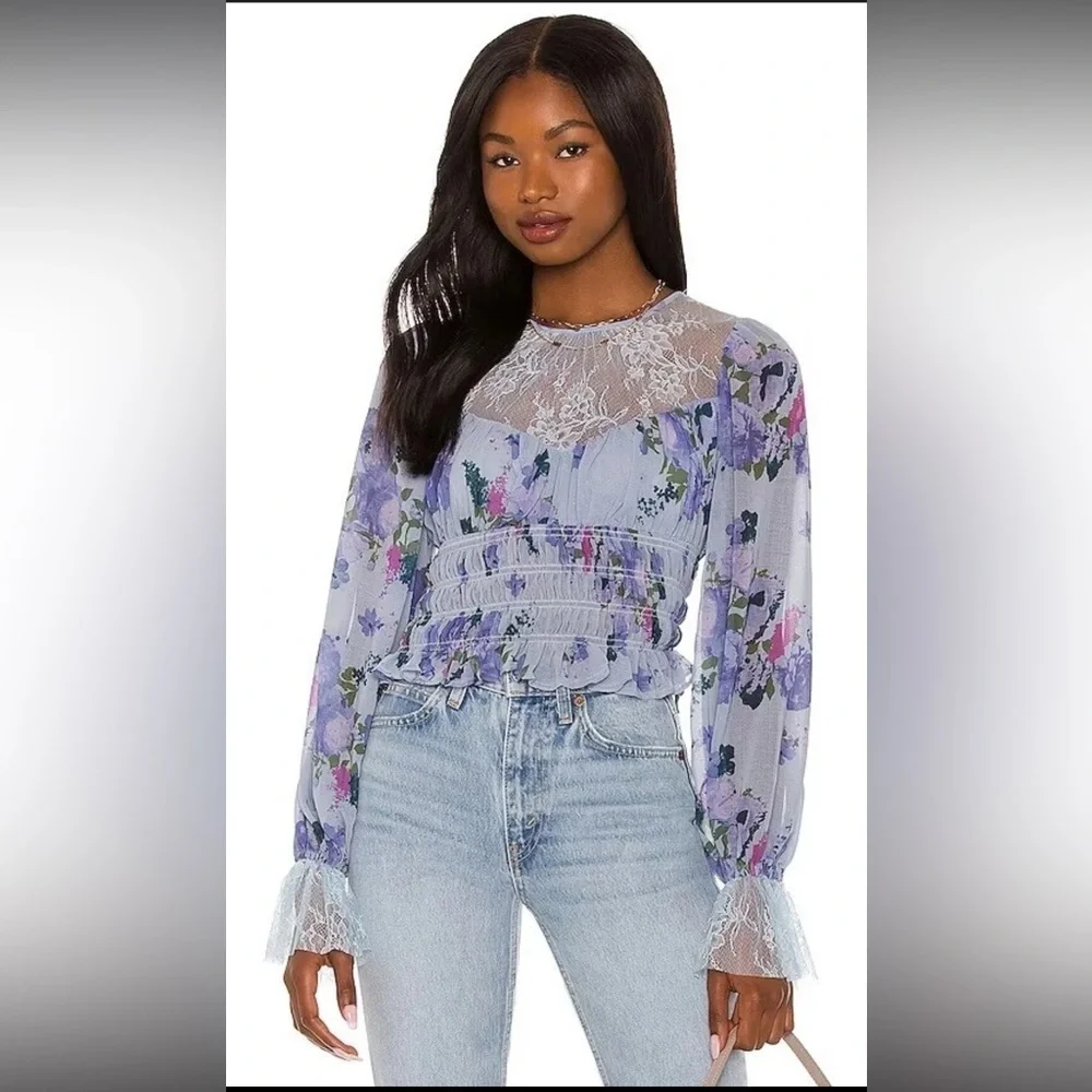 FP Movement by Free People Floral Daphne Floral Lace Top NWT 128.00